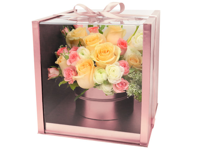 Order Flowers in Box - Elegant Champagne Roses Flower Box - BX0513A5 Photo